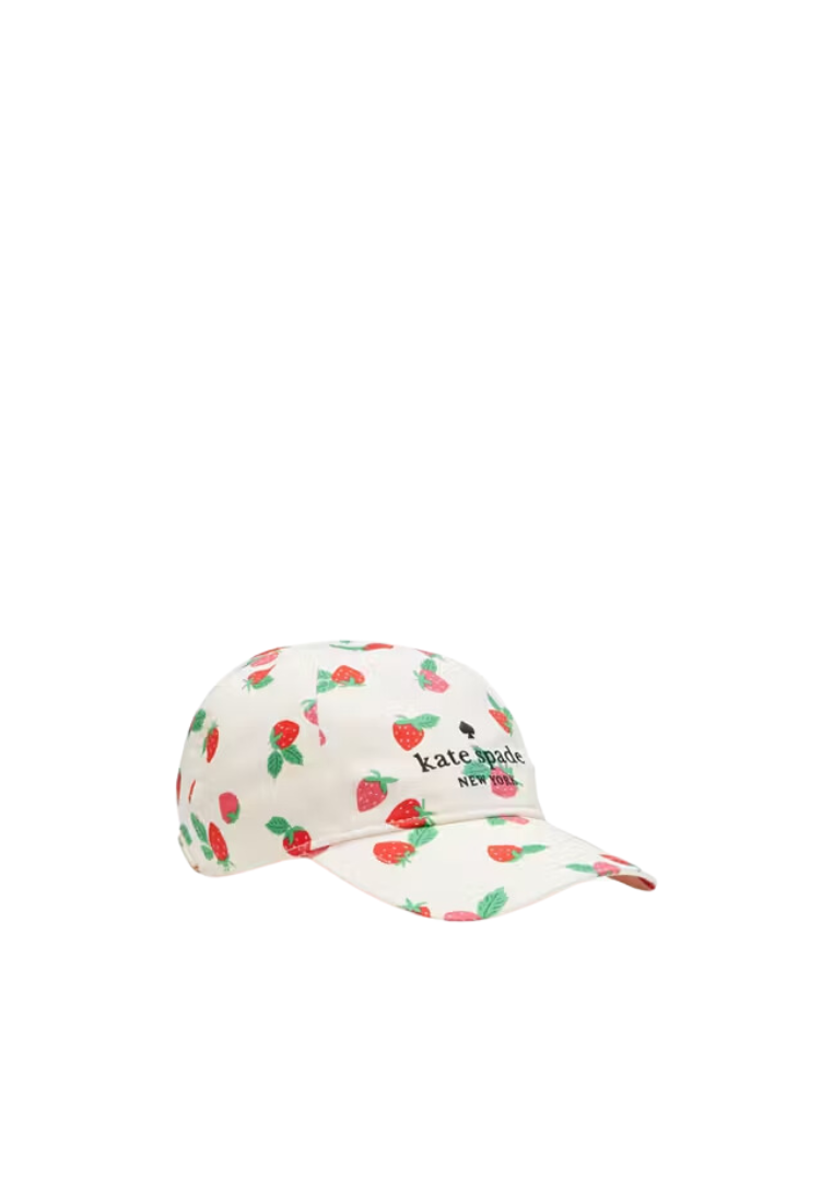 Kate Spade Tossed Strawberry Printed Baseball Cap In Cream KS1004359