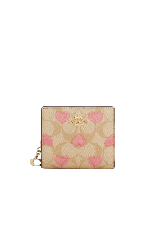 Coach Snap Wallet Signature Canvas With Heart Print In Light Khaki Chalk Multi CQ145