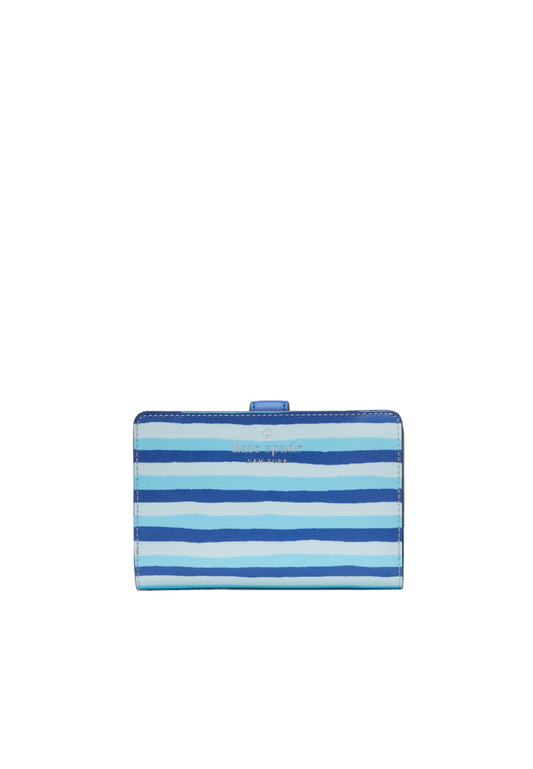 Kate Spade Schuyler Wave Stripe Medium Compact Bifold Wallet In Blue Multi KG677