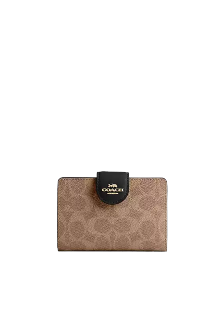Coach Medium Corner Zip Signature Canvas Wallet In Tan Black CW786