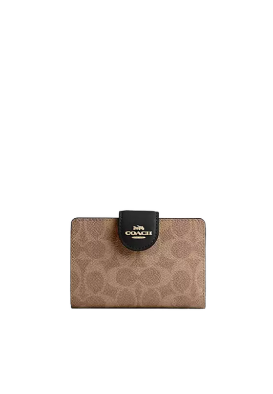 Coach Medium Corner Zip Signature Canvas Wallet In Tan Black CW786