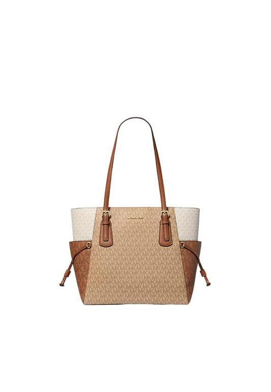 Michael Kors Voyager Tote Bag Large Color-Block Signature Logo In Camel Multi 35S5Gv6T7B