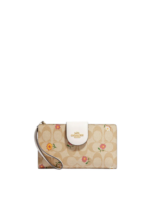 Coach Tech Wallet CH476 In Signature Canvas With Nostalgic Ditsy Print In Light Khaki Multi