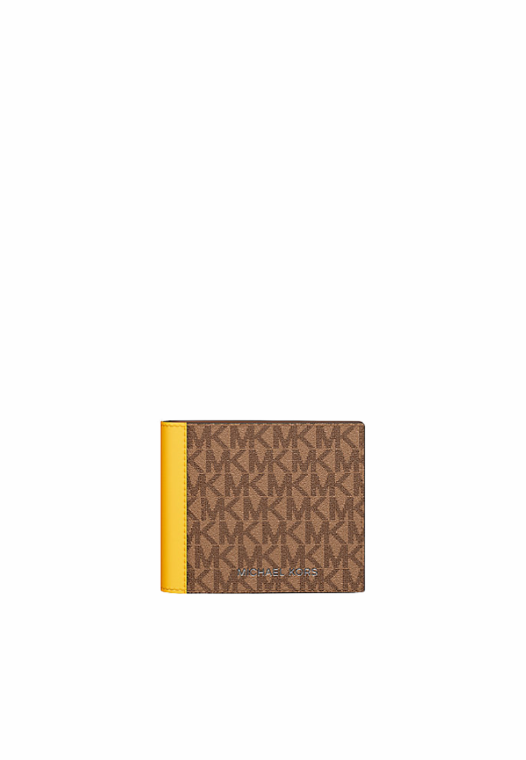 Michael Kors Cooper Signature Logo Billfold With Passcase Wallet In Daisy Yellow 36S5LCOF2B