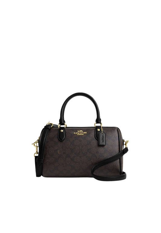 Coach Rowan Satchel Bag In Signature Canvas In Walnut Black CV961