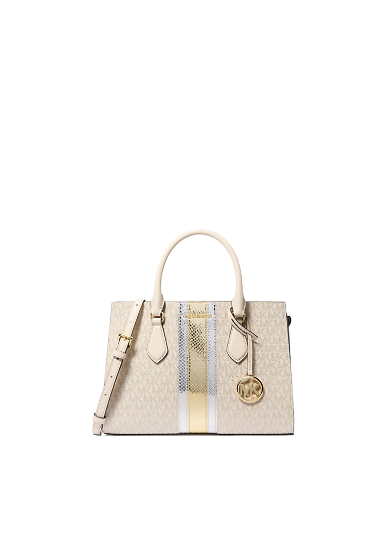 Michael Kors Sheila Medium Signature Logo and Metallic Top Handle In Pale Gold 35F4G6HS3V