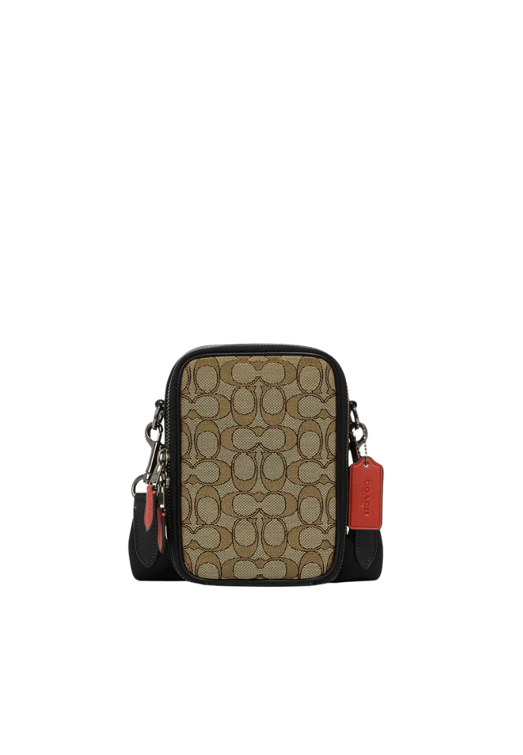 Coach Stanton Crossbody Bag In Signature Jacquard In Khaki Black Multi CH097