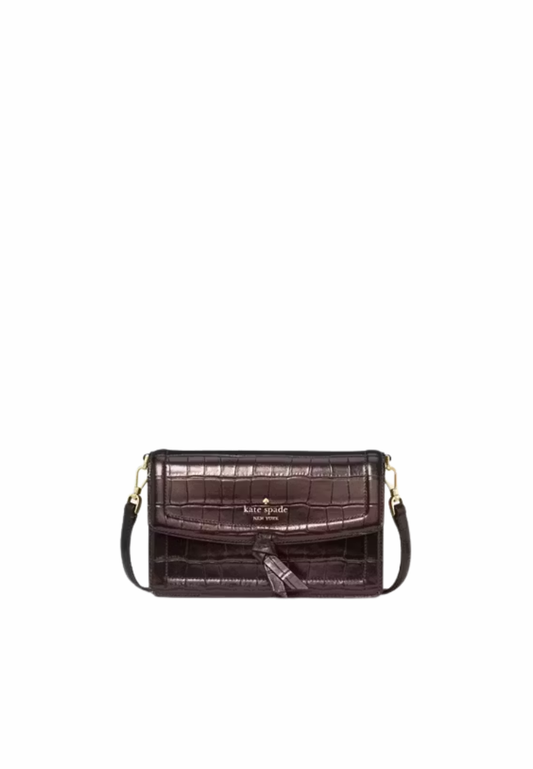 Kate Spade Knott Croc Embossed Mini Flap Crossbody Bag In Hot Fudge KN214