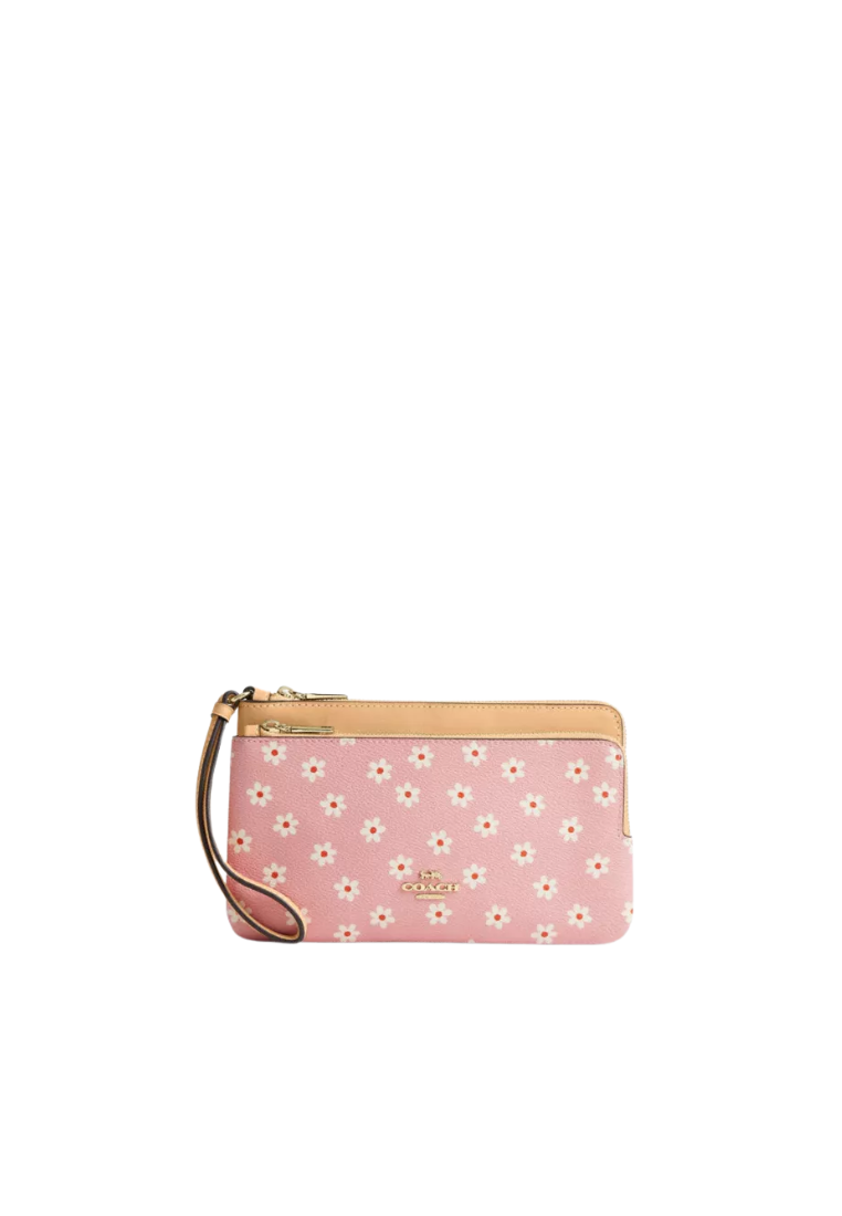 Coach Double Zip Wristlet With Floral Print In Pink Multicolor CEY48