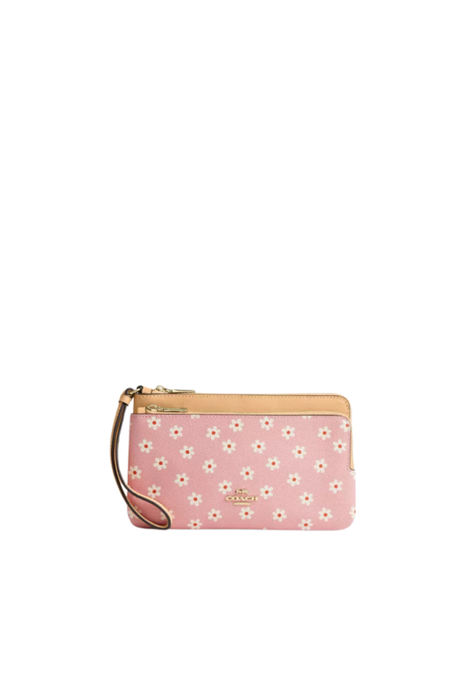 Coach Double Zip Wristlet With Floral Print In Pink Multicolor CEY48