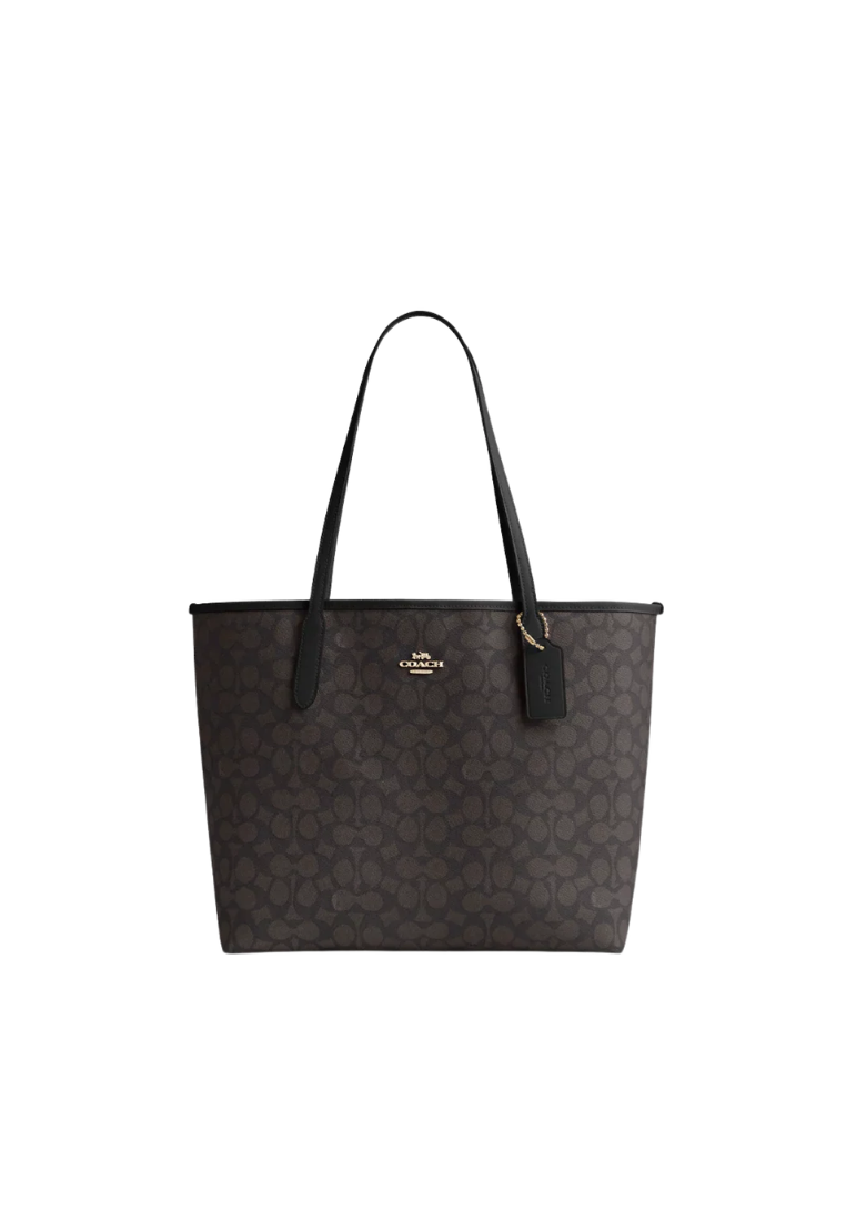 Coach City Tote Bag in Signature Canvas In Walnut Black CV976
