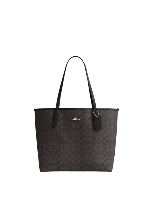 Coach City Tote Bag in Signature Canvas In Walnut Black CV976