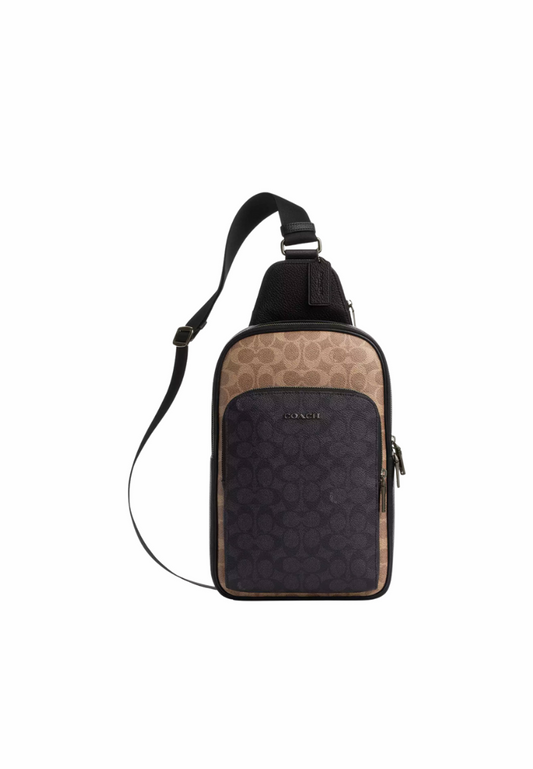 Coach Ethan Pack In Blocked Signature Canvas Sling Bag In Tan Charcoal Black CZ394
