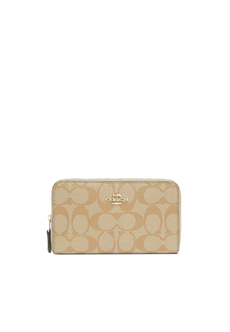 Coach Medium Signature 88913 Zip Around Wallet Light Khaki Chalk