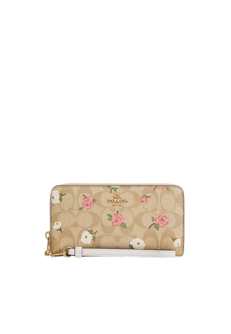 Coach Long Zip Around Wallet In Signature Canvas With Floral Print In Light Khaki CR966