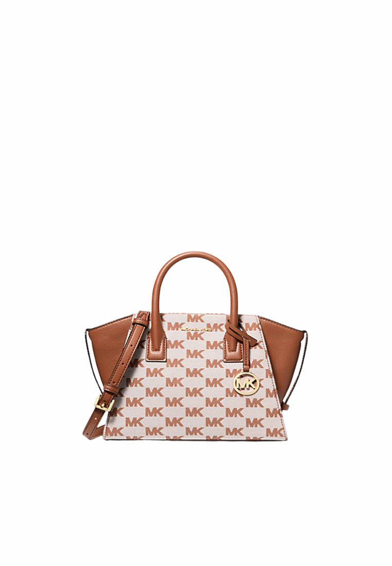 Michael Kors Avril Small Signature Logo Jacquard Satchel Bag In Luggage 35S5G4VS1J