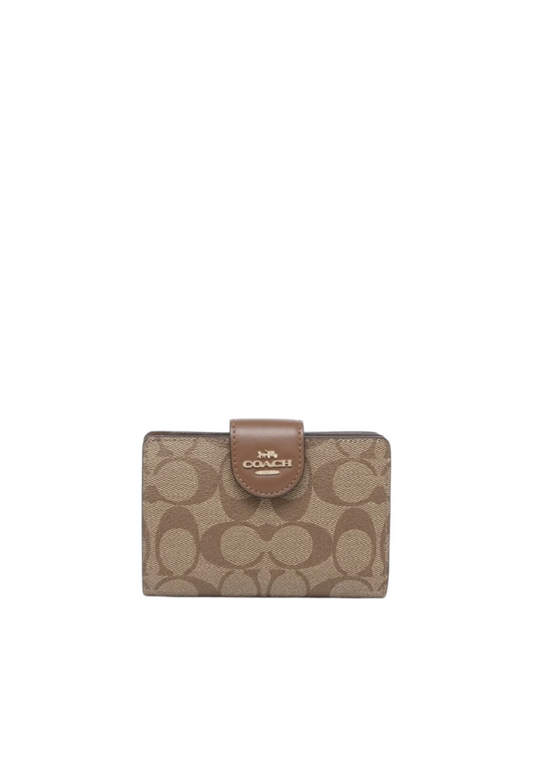 Coach Medium Signature C0082 Corner Zip Wallet In Khaki Saddle
