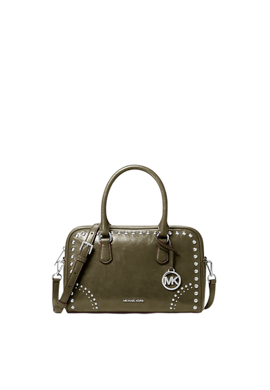 ( PREORDER ) Michael Kors Thompson Medium Distressed Studded Satchel Bag In Olive 35F5S7OS6Y