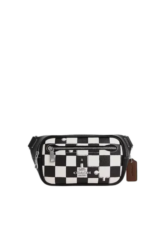 Coach Elias Mini Belt Bag With Checkerboard Print In Black Chalk CR210