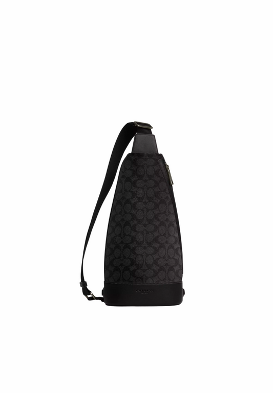 Coach Dominic In Signature Canvas Sling Bag In Charcoal Black CY801