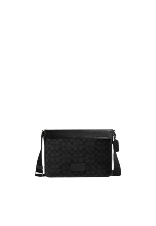 Coach District Crossbody Bag Signature Canvas In Charcoal Black CV761