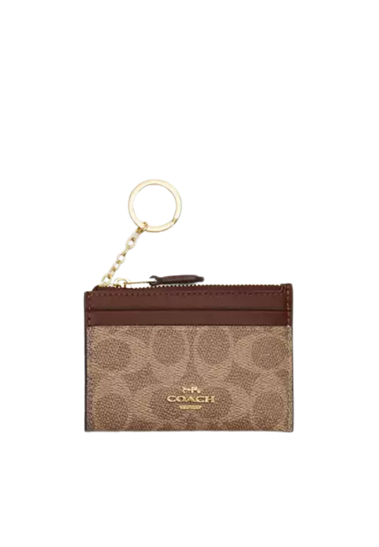 Coach Mini Skinny Id Signature Canvas Card Case In Tan Brown CW870