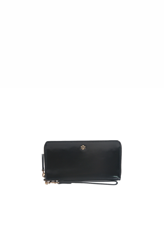 Tory Burch Emerson Patent Zip Around Continental Wallet In Black 162753