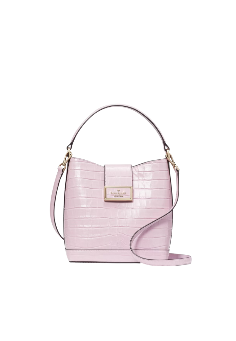 Kate Spade Reegan Croc Embossed Bucket Bag In Quartz Pink KE621