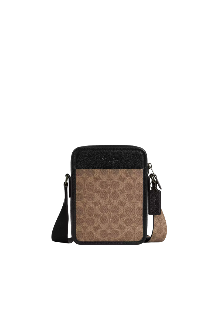 Coach Sullivan Crossbody Bag Signature Canvas In Tan Black CAT78