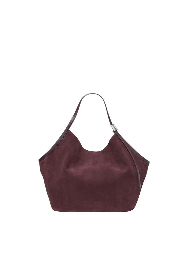 ( PREORDER ) Kate Spade Deco Suede Large Tulip Tote Bag In Blackberry Jam KM498