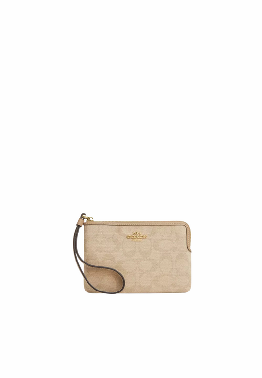 Coach Corner Zip Wristlet Signature Canvas In Dark Natural Multi CAQ57