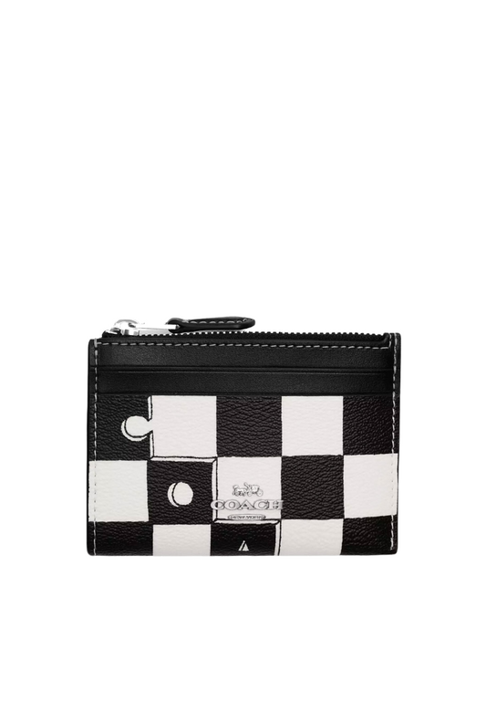 Coach Mini Skinny Id Card Case With Checkerboard Print In Black Chalk CR825