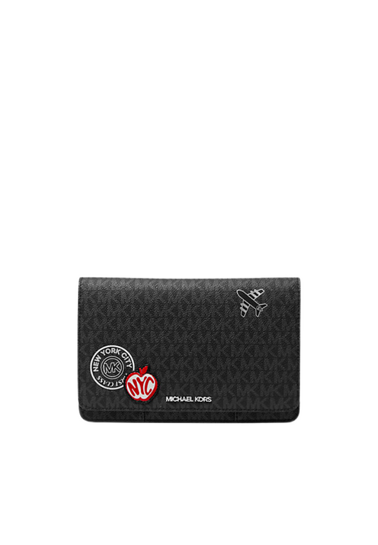 Michael Kors Cooper Large Embellished Signature Logo Passport Wallet In Black 36R5LC0F6B