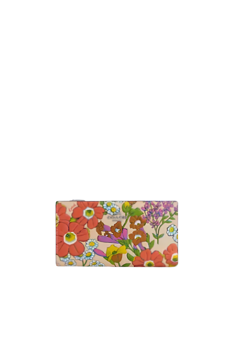 Coach Slim Zip Wallet With Floral Print In Ivory Multi CR619
