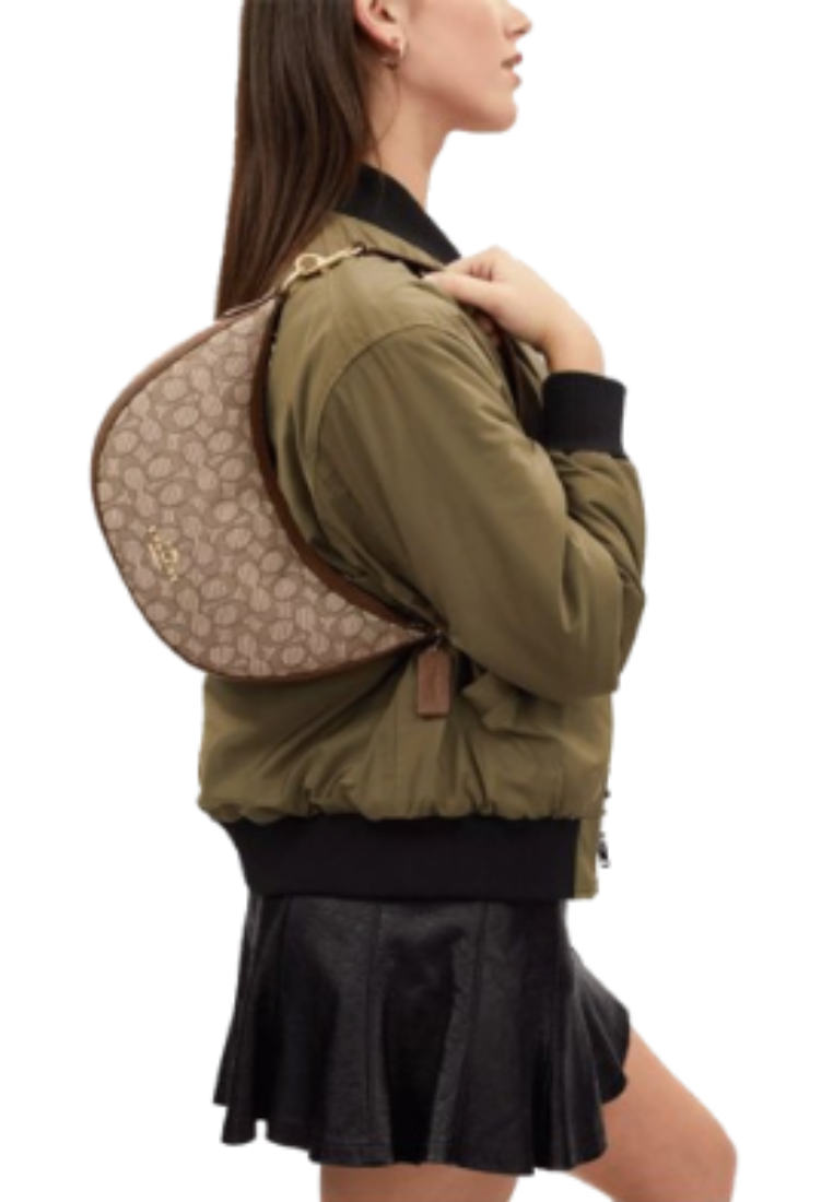Coach Aria Shoulder Bag Signature Jacquard In Khaki Saddle Multi CO997