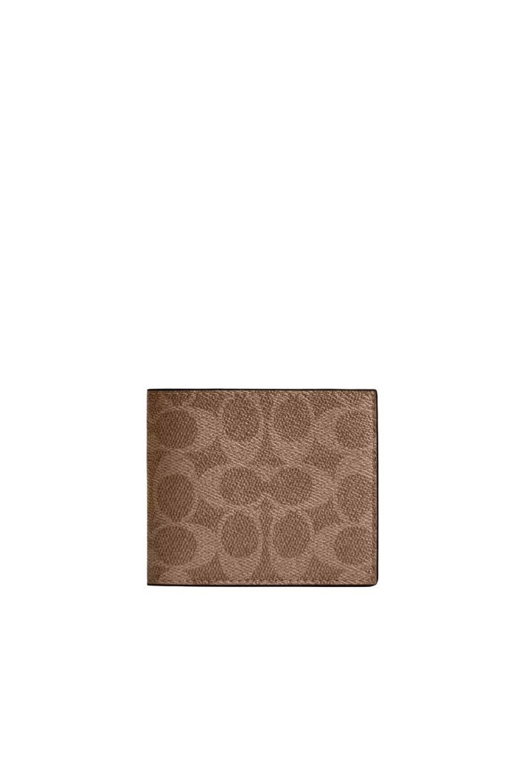 Coach Id Billfold Wallet Wallet Signature Canvas In Tan Black CY394