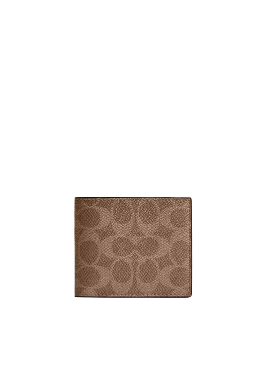 Coach Id Billfold Wallet Wallet Signature Canvas In Tan Black CY394
