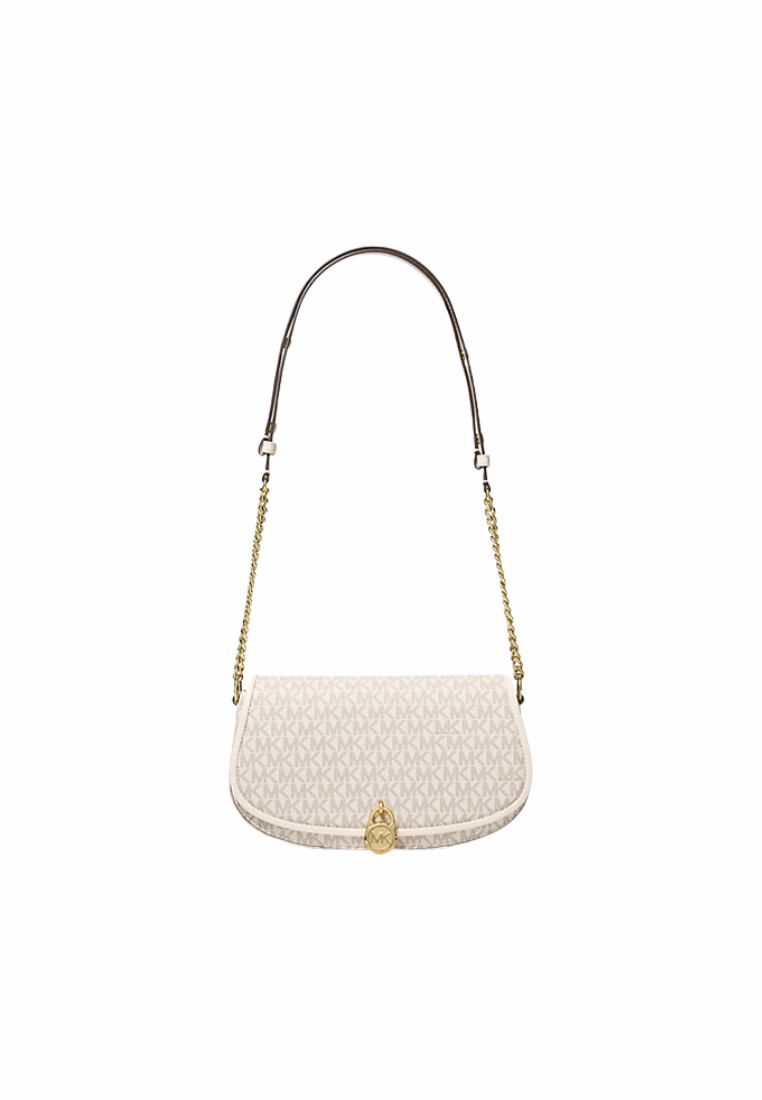 Michael Kors Mila Medium Messenger Bag Signature Logo In Light Cream Multi 35T5GIMM8B