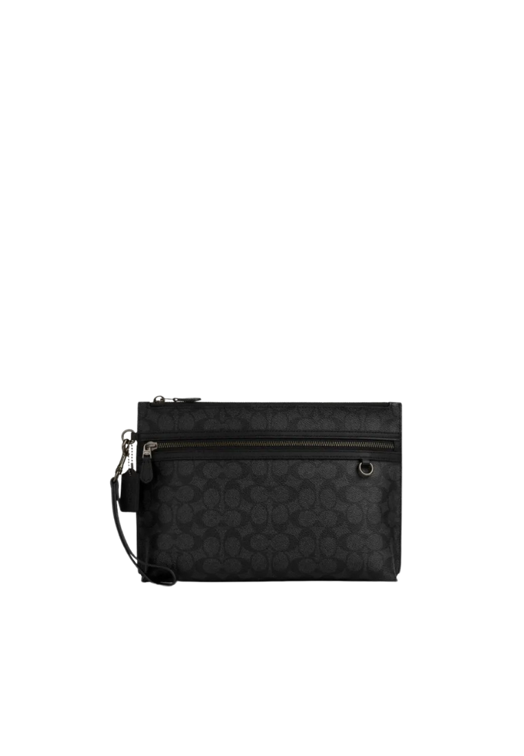 Coach Carryall Pouch Bag Signature Canvas In Charcoal Black CY985