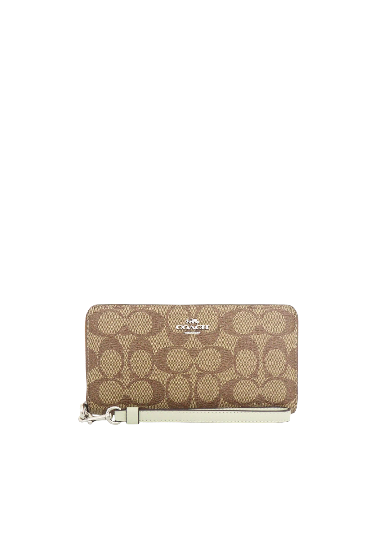 Coach Long Zip Around Wallet In Khaki/Light Sage C4452