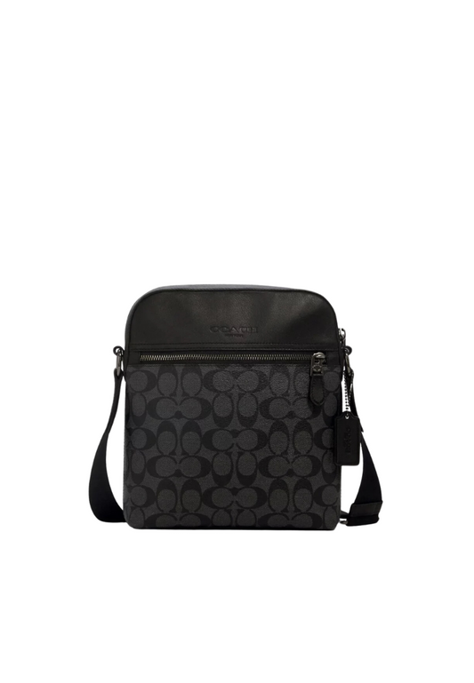 Coach Signature Houston 4010 Flight Crossbody Bag In Black Charcoal