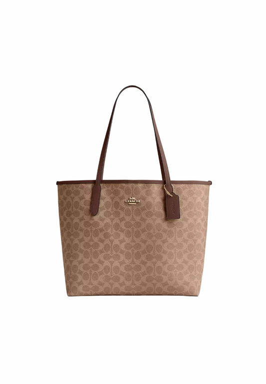 ( PREORDER ) Coach City In Signature Canvas Tote Bag In Gold Tan Brown CV976
