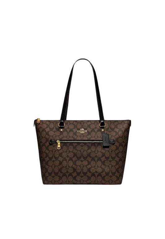 Coach Gallery Tote in Signature Canvas F79609 In Imitation Gold Brown Black