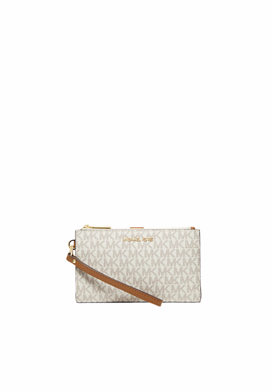 Michael Kors Jet Set Travel 35F8GTVWOB Large Double Zip Wristlet Wallet Signature In Vanilla