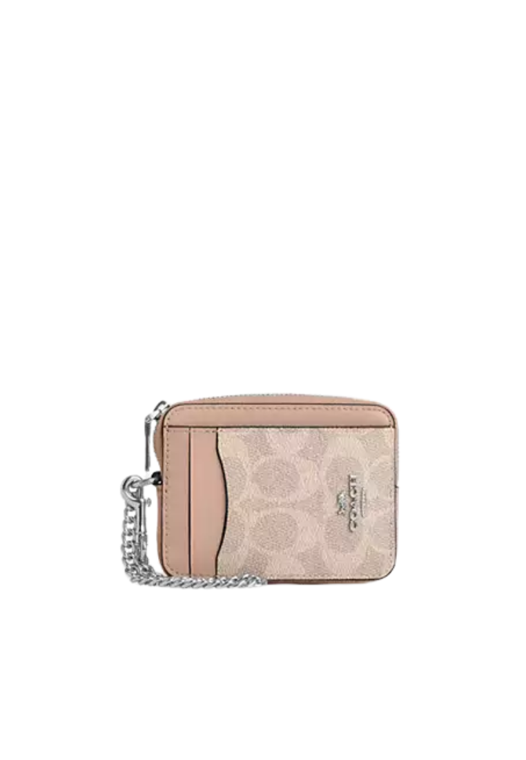 Coach Zip Signature Canvas Card Case In Sand Taupe CW883