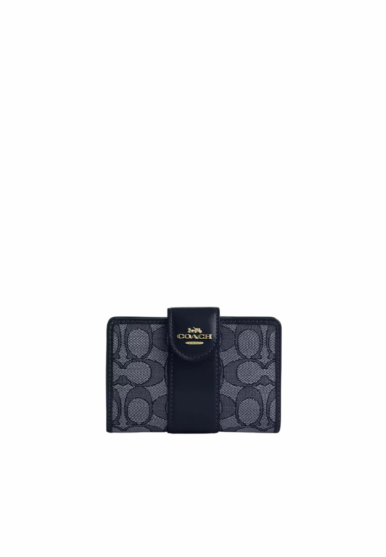 Coach Medium Corner Zip Wallet Signature Jacquard In Midnight Navy CU987