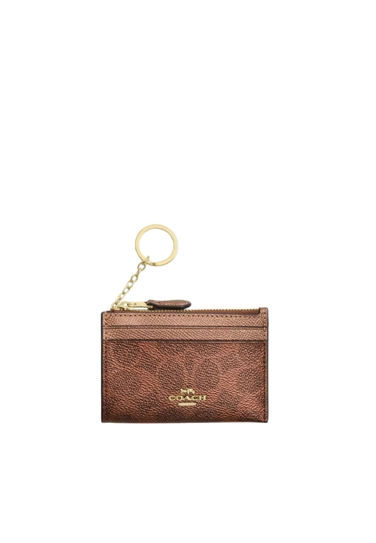 Coach Mini Skinny ID Card Case In Signature Canvas In Brown Copper CCS50