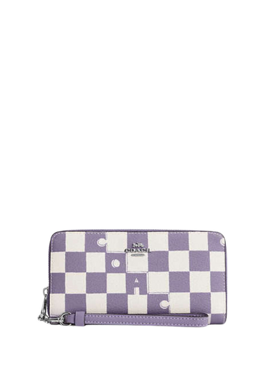 Coach Long Zip Around Wallet With Checkerboard Print In Black Violet CR622