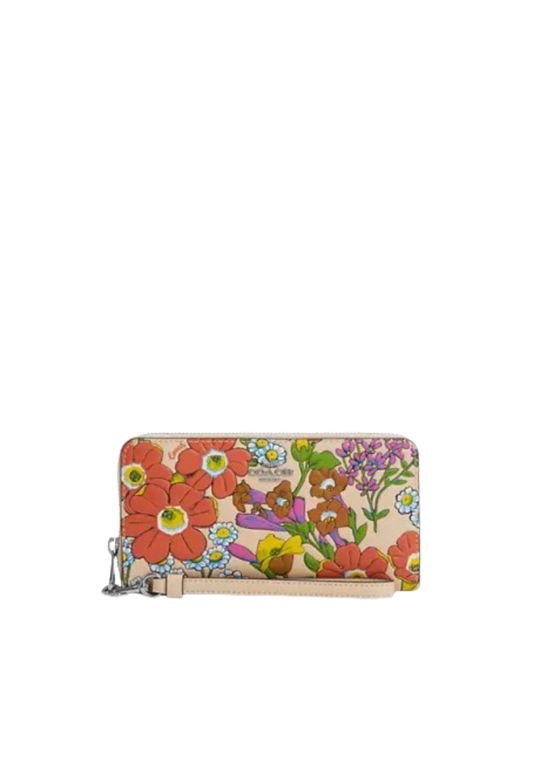 Coach Long Zip Around Wallet With Floral Print In Ivory Multi CR930