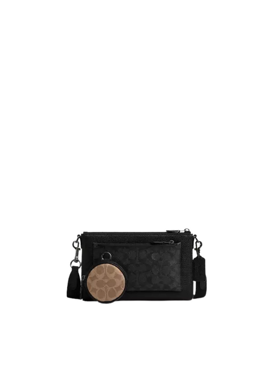 Coach Holden Crossbody Bag Blocked Signature Canvas In Charcoal Tan Black CW372